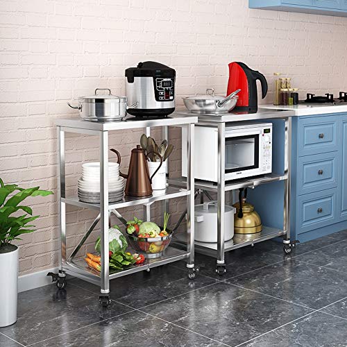 Carrito de Almacenamiento Cocina 3-nivel De Almacenamiento Del Balanceo De La Carretilla De La Compra, La Plataforma De Carro Móvil Plegable De Acero Inoxidable 304 Estante De La Cocina De Arroz De At