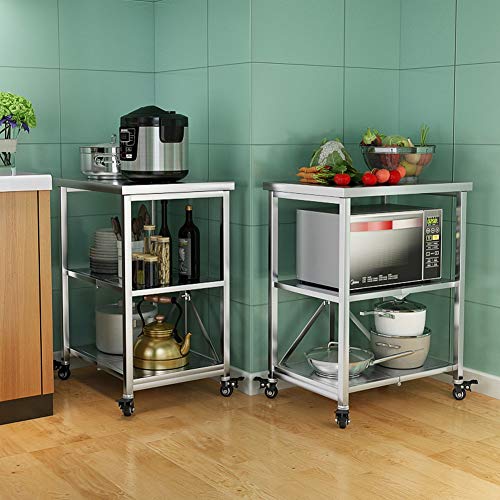 Carrito de Almacenamiento Cocina 3-nivel De Almacenamiento Del Balanceo De La Carretilla De La Compra, La Plataforma De Carro Móvil Plegable De Acero Inoxidable 304 Estante De La Cocina De Arroz De At