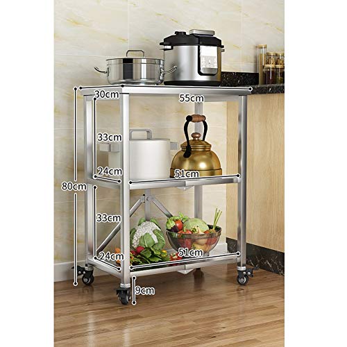 Carrito de Almacenamiento Cocina 3-nivel De Almacenamiento Del Balanceo De La Carretilla De La Compra, La Plataforma De Carro Móvil Plegable De Acero Inoxidable 304 Estante De La Cocina De Arroz De At