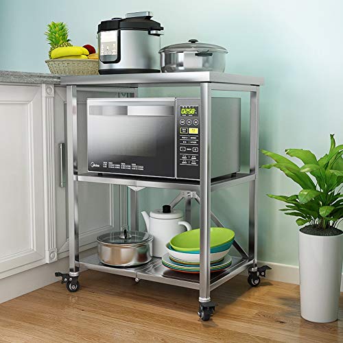Carrito de Almacenamiento Cocina 3-nivel De Almacenamiento Del Balanceo De La Carretilla De La Compra, La Plataforma De Carro Móvil Plegable De Acero Inoxidable 304 Estante De La Cocina De Arroz De At