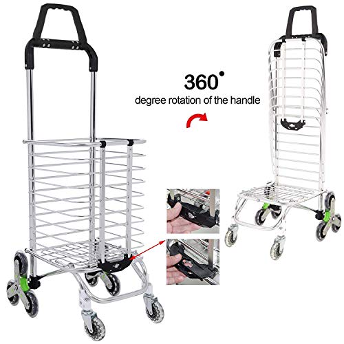 Carrito de Compras Plegable Utilidad de comestibles Carrito Ligero para Subir escaleras con Ruedas giratorias y Bolsa de Lona Impermeable extraíble