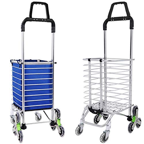 Carrito de Compras Plegable Utilidad de comestibles Carrito Ligero para Subir escaleras con Ruedas giratorias y Bolsa de Lona Impermeable extraíble