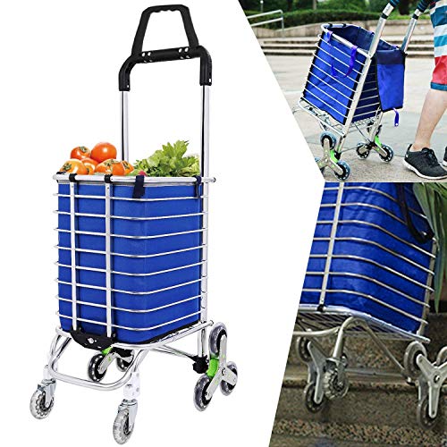 Carrito de Compras Plegable Utilidad de comestibles Carrito Ligero para Subir escaleras con Ruedas giratorias y Bolsa de Lona Impermeable extraíble