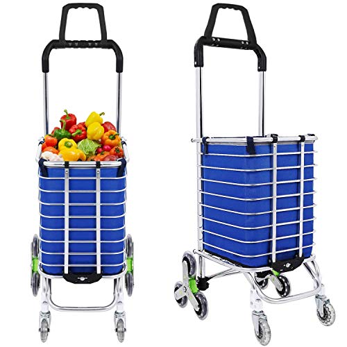 Carrito de Compras Plegable Utilidad de comestibles Carrito Ligero para Subir escaleras con Ruedas giratorias y Bolsa de Lona Impermeable extraíble