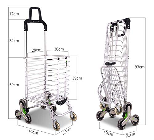 Carrito de Compras Plegable Utilidad de comestibles Carrito Ligero para Subir escaleras con Ruedas giratorias y Bolsa de Lona Impermeable extraíble
