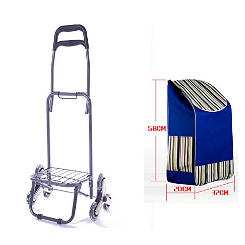 Carrito de la compra plegable, carrito de la compra, carrito plegable, 3 ruedas, carrito de escalada, fácil de subir escaleras, para compras, picnic, almacenamiento en casa, etc. Tiras negras.