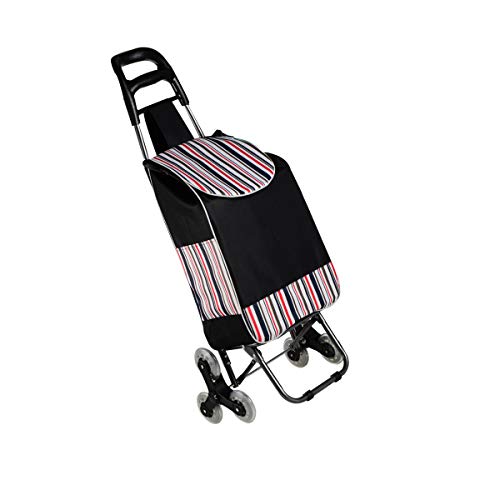 Carrito de la compra plegable, carrito de la compra, carrito plegable, 3 ruedas, carrito de escalada, fácil de subir escaleras, para compras, picnic, almacenamiento en casa, etc. Tiras negras.