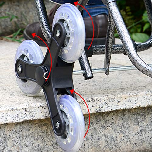 Carrito de la compra plegable, carrito de la compra, carrito plegable, 3 ruedas, carrito de escalada, fácil de subir escaleras, para compras, picnic, almacenamiento en casa, etc. Tiras negras.