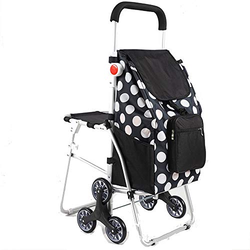 Carrito de la compra Plegado del lunar Carrito de la compra Carrito de la compra impermeable Impreso en 6 Ruedas con bolsa desmontable Ligera Carrito de la compra ( Color : Black , Size : Free size )