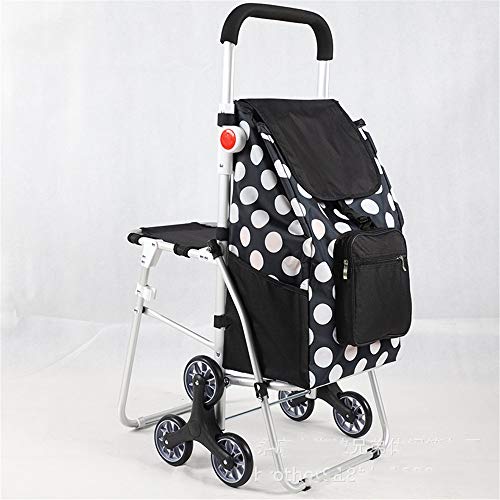 Carrito de la compra Plegado del lunar Carrito de la compra Carrito de la compra impermeable Impreso en 6 Ruedas con bolsa desmontable Ligera Carrito de la compra ( Color : Black , Size : Free size )