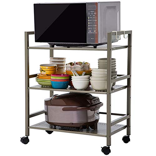 Carrito rodante de 3 gradas, Estante de Rodillos para baño de Cocina, Soporte de Piso multifunción para Horno de microondas Acero al Carbono Tamaño: 60 * 32 * 75 cm