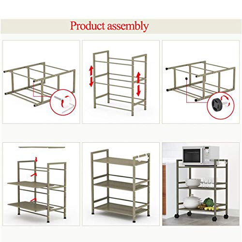 Carrito rodante de 3 gradas, Estante de Rodillos para baño de Cocina, Soporte de Piso multifunción para Horno de microondas Acero al Carbono Tamaño: 60 * 32 * 75 cm