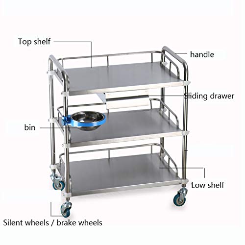 Carro de 3 estantes para Almacenamiento en la Cocina Carro de Acero Inoxidable Servicio de Catering Carro de Limpieza en la Rueda con Compartimiento de cajones para el Hotel Restaurante Hogar Hospit