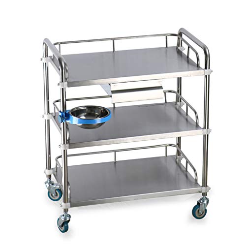 Carro de 3 estantes para Almacenamiento en la Cocina Carro de Acero Inoxidable Servicio de Catering Carro de Limpieza en la Rueda con Compartimiento de cajones para el Hotel Restaurante Hogar Hospit