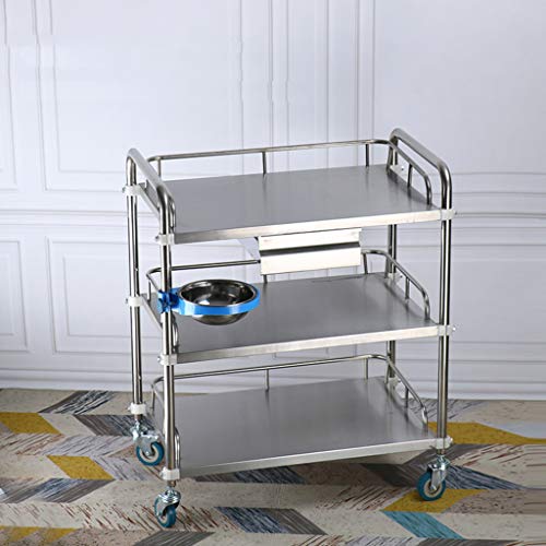 Carro de 3 estantes para Almacenamiento en la Cocina Carro de Acero Inoxidable Servicio de Catering Carro de Limpieza en la Rueda con Compartimiento de cajones para el Hotel Restaurante Hogar Hospit
