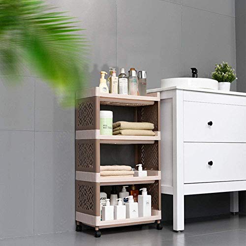 Carro de 4 Niveles Estante de Baño con Ruedas Carro de Almacenamiento Deslizable Carro de Servicio rodante para Baño Dormitorio Cocina Oficina Sala de Estar Lavandería y Tocadores (marrón claro)