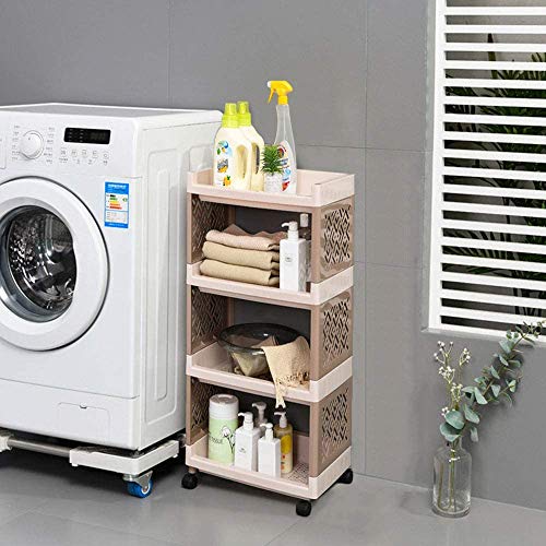 Carro de 4 Niveles Estante de Baño con Ruedas Carro de Almacenamiento Deslizable Carro de Servicio rodante para Baño Dormitorio Cocina Oficina Sala de Estar Lavandería y Tocadores (marrón claro)