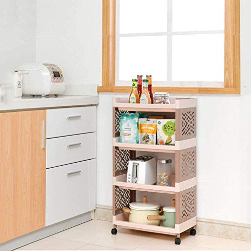 Carro de 4 Niveles Estante de Baño con Ruedas Carro de Almacenamiento Deslizable Carro de Servicio rodante para Baño Dormitorio Cocina Oficina Sala de Estar Lavandería y Tocadores (marrón claro)