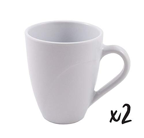 Cartaffini - 2 tazas de melamina, con mango largo - Dimensiones: Ø 8,3 cm/H 10 cm - Capacidad: 220 ml - Color: blanco