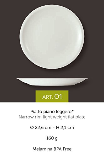Cartaffini - Aire – 6 platos blancos ligeros de melamina - Diámetro: 22,7 cm-