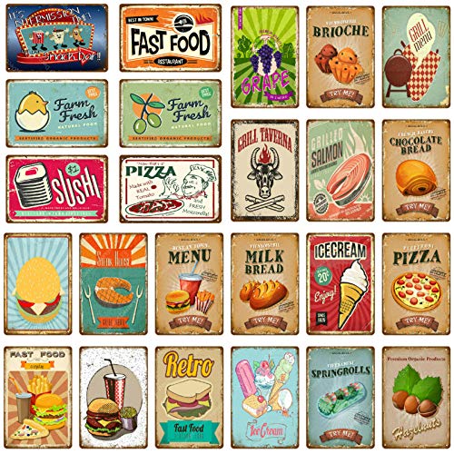 Carteles De Metal Cartel De Placa Vintage Decoración De Pared Retro Menú De Comida Rápida Pan De Leche Pizza Brioche Desayuno Almuerzo Cena Cartel De Pared Pub Cafe Hotel Decoración De Cocina Para El