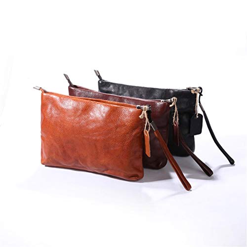 Cartera for Hombre Bolso de Embrague de Cuero curtido Vegetal Europeo y Americano Original Bolso de Mano Retro Bolso de Cuero con Envoltura de Cuero (Color : Dark Coffee, Size : S)