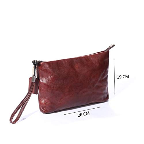Cartera for Hombre Bolso de Embrague de Cuero curtido Vegetal Europeo y Americano Original Bolso de Mano Retro Bolso de Cuero con Envoltura de Cuero (Color : Dark Coffee, Size : S)