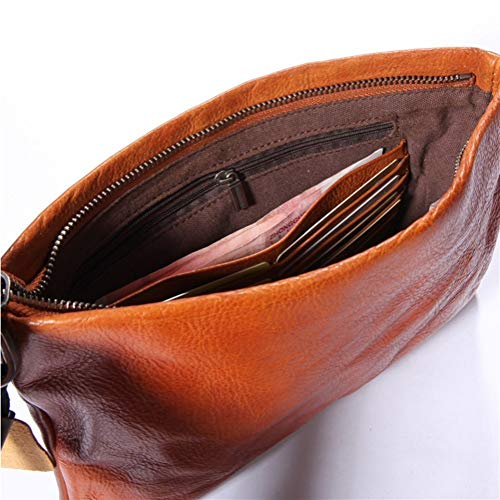 Cartera for Hombre Bolso de Embrague de Cuero curtido Vegetal Europeo y Americano Original Bolso de Mano Retro Bolso de Cuero con Envoltura de Cuero (Color : Dark Coffee, Size : S)