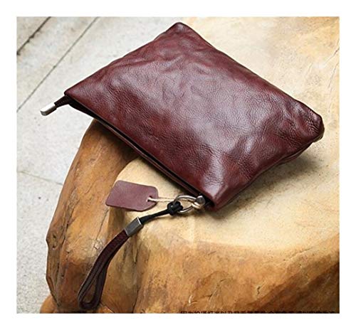 Cartera for Hombre Bolso de Embrague de Cuero curtido Vegetal Europeo y Americano Original Bolso de Mano Retro Bolso de Cuero con Envoltura de Cuero (Color : Dark Coffee, Size : S)