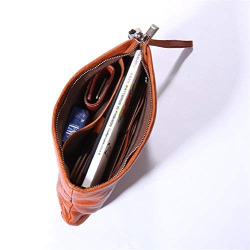 Cartera for Hombre Bolso de Embrague de Cuero curtido Vegetal Europeo y Americano Original Bolso de Mano Retro Bolso de Cuero con Envoltura de Cuero (Color : Dark Coffee, Size : S)