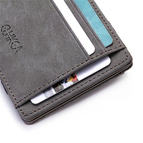 Cartera Pequeña de Cuero para Hombre, Kfnire Magia Monedero Bifold Tarjeteros Tarjetero Billetera con RFID Minimalista (Gris)