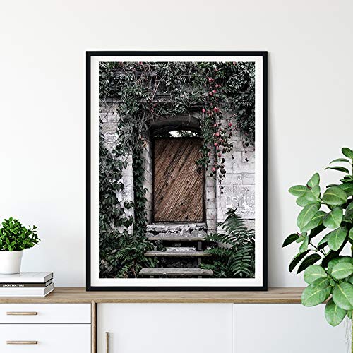 Casa de pueblo de madera Puerta Fotografía Cartel Francia Jardín Imprimir Casa de granja Arte de la pared Pintura de la lona Imagen Sala de estar Decoración 30x45CM SIN MARCO