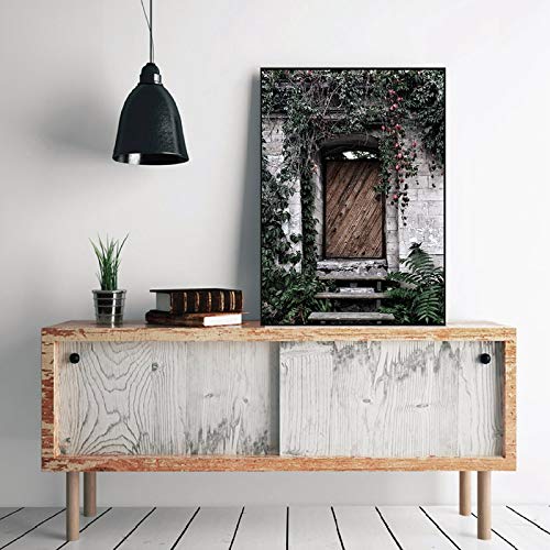 Casa de pueblo de madera Puerta Fotografía Cartel Francia Jardín Imprimir Casa de granja Arte de la pared Pintura de la lona Imagen Sala de estar Decoración 30x45CM SIN MARCO
