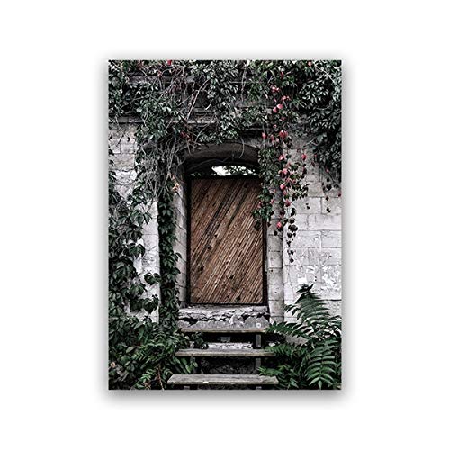 Casa de pueblo de madera Puerta Fotografía Cartel Francia Jardín Imprimir Casa de granja Arte de la pared Pintura de la lona Imagen Sala de estar Decoración 30x45CM SIN MARCO