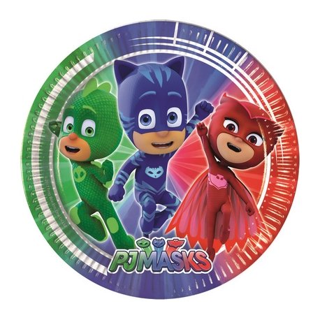 Casa Dolce Casa - Juego de utensilios y recipientes de PJ Masks para fiestas, decorativo, kit n.° 29, 24 platos, 24 vasos, 40 servilletas, 1 oblea personalizable