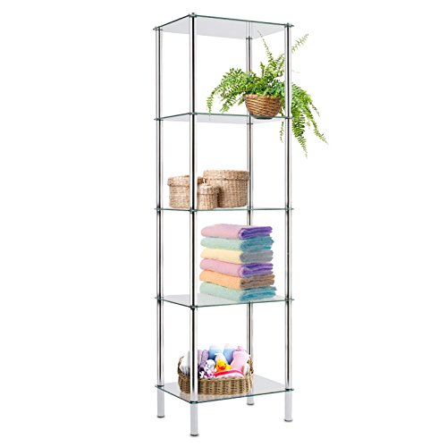 Casa Pura - Estantería de cristal ideal para el baño, cocina y oficina, vidrio, Glass Shelf 40x30x134 cm (Gina)