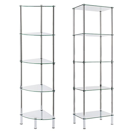 Casa Pura - Estantería de cristal ideal para el baño, cocina y oficina, vidrio, Glass Shelf 40x30x134 cm (Gina)