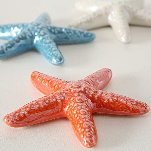 CasaJame Hogar Decoración Accesorios Adornos Esculturas Juego de 3 Estrellas de Mar Porcelana Blanco Rosa Azul Ø 11 cm