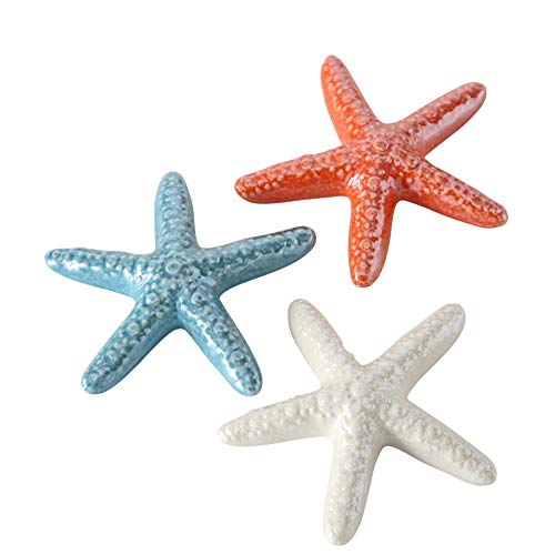 CasaJame Hogar Decoración Accesorios Adornos Esculturas Juego de 3 Estrellas de Mar Porcelana Blanco Rosa Azul Ø 11 cm
