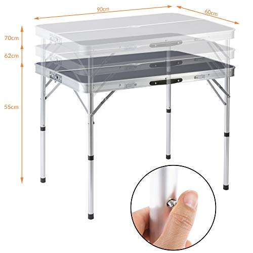 Casaria Mesa de Camping con 2 Bancos Plegables con función de Maleta para Mejor Transporte Aluminio Color Gris para jardín
