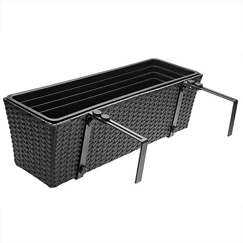 Casaria Set de 2 Maceteros Negros de poliratán con Soporte de Acero 60x20x19cm para su balcón Terra Ventana decoración
