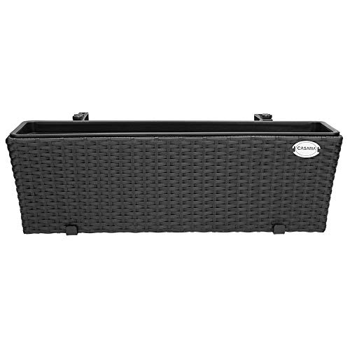 Casaria Set de 2 Maceteros Negros de poliratán con Soporte de Acero 60x20x19cm para su balcón Terra Ventana decoración