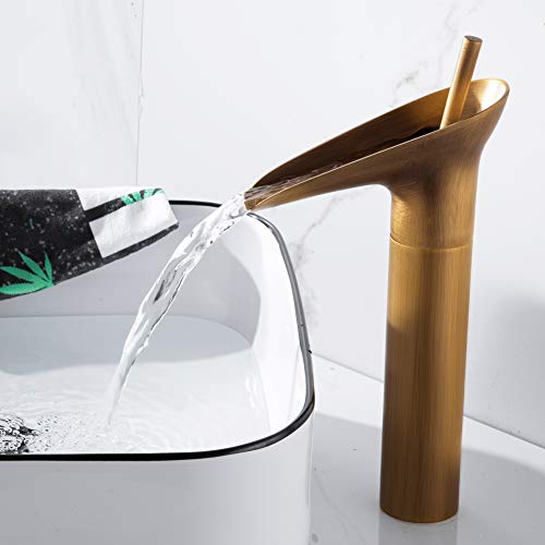 Cascada Grifo Baño kisimixer Monomando Lavabo Grifo de Cuenca Griferia Lavabo Grifo Mezclador Para Lavabo Grifo de baño Alto Agua,latón antiguo