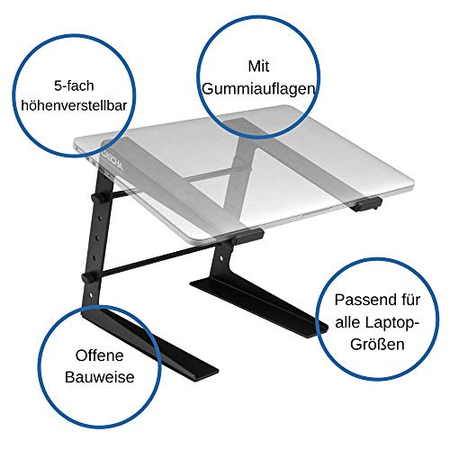 CASCHA Soporte para Ordenador portátil , Ajustable en 5 direcciones, Equipo para DJ, de 10 a 17 Pulgadas, Negro