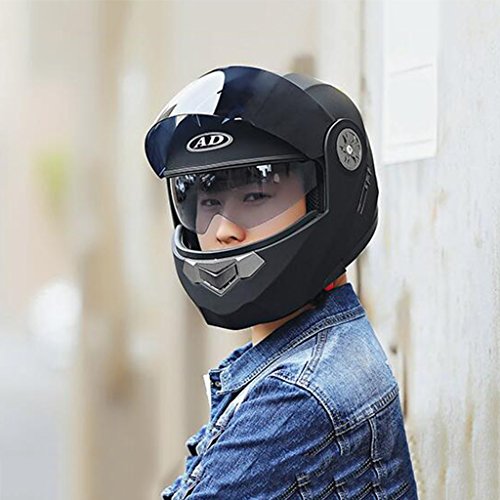 Cascos Casco de doble lente Motocicleta/casco Casco de protección solar para hombre y mujer/Four Seasons Common Helmet (Color : Black)