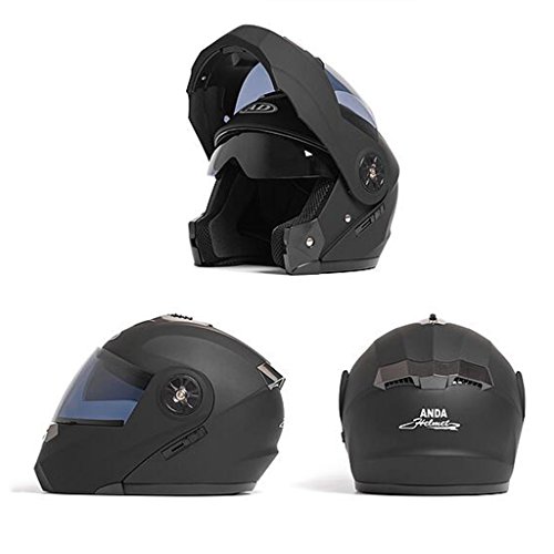 Cascos Casco de doble lente Motocicleta/casco Casco de protección solar para hombre y mujer/Four Seasons Common Helmet (Color : Black)