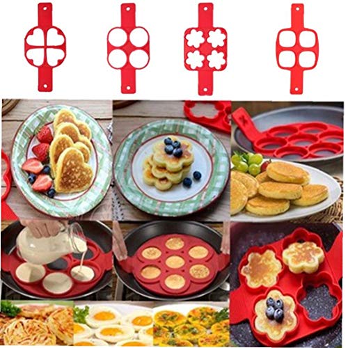 Case&Cover 1 Herramienta de la Cocina Antiadherente Crepe máquina Huevo Anillo de la máquina 4 Agujero de Silicona del Molde de la Crepe Frito Molde Huevo del Cuadrado del corazón Redondo de la Flor