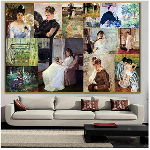 Cassatt y Morisot Old Famous Master Artists Lady in the Toilet Lienzo Pintura Collage de fotos Impresión para decoración de la habitación Arte de la pared-60x80cm Sin marco