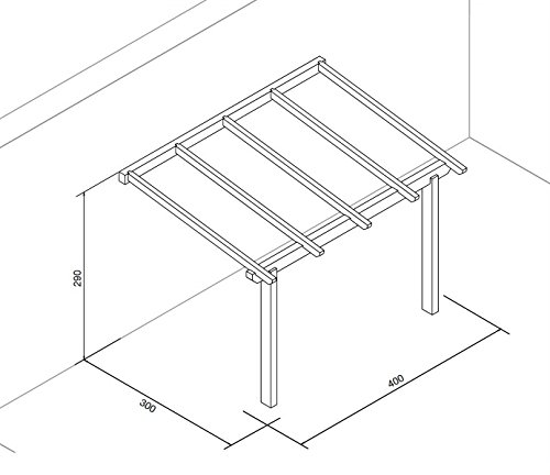 Castañón Relio & c. Sas Pérgola endosada 4 x 3 de madera laminada impregnada en autoclave.