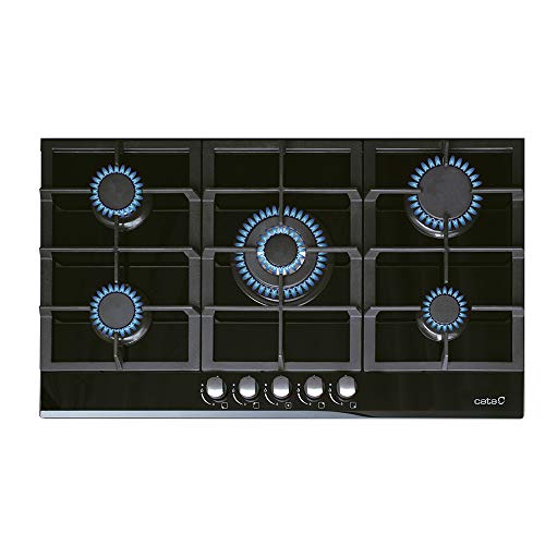 Cata | Encimera de Gas | Modelo LCI 941 BK | 5 Quemadores de Gas | Encendido Electrónico | Encimera de Gas Natural | Ancho de 87 cm | Encendido electrónico Integrado en el Mando